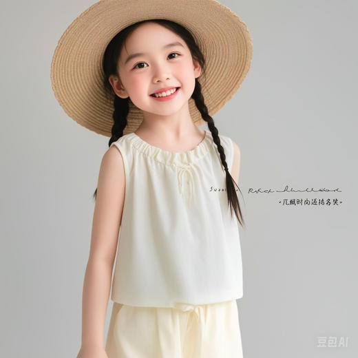 【甜美新款套装，夏日必备！】[女童套装甜美背心上衣加长裤夏装 女孩可爱休闲睡衣空调服两件套装-QA 商品图1