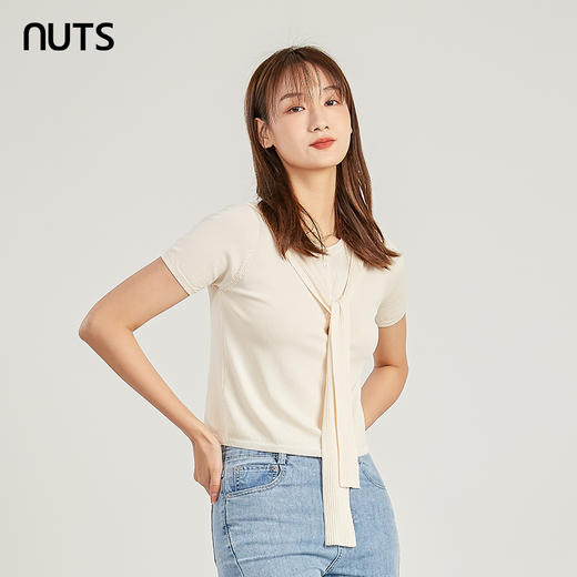 NUTS商场同款夏季纯色简约设计感圆领百搭T恤女221053118 商品图3