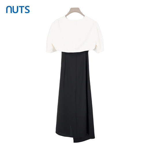 NUTS夏季新款设计感小众黑白撞色优雅短袖连衣裙套装女421102259 商品图1