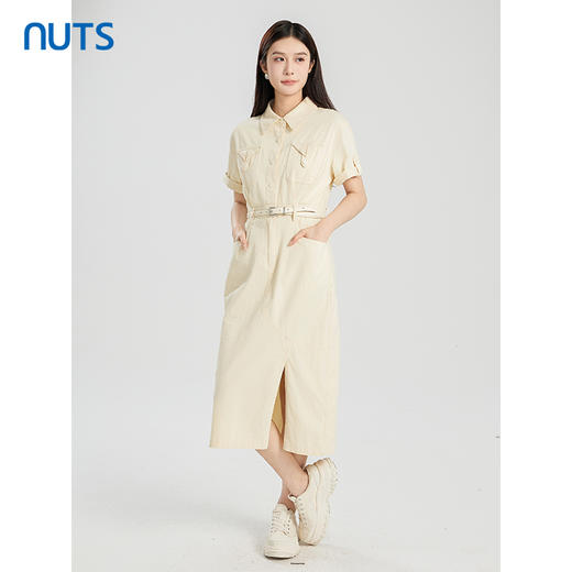 NUTS商场同款夏季杏色简约气质高腰纯棉短袖连衣裙428103408 商品图3