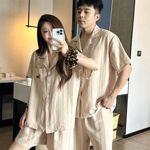 【GZ】无忧购软绵绵素颜条纹情侣睡衣家居服套装（截单后3-5天发货) 商品图4