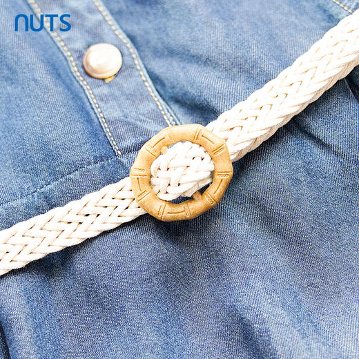 NUTS商场同款夏季蓝色收腰翻领长款水洗牛仔连衣裙428103417 商品图3