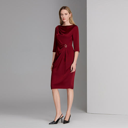 下架勾丝-EITIE爱特爱法式优雅收褶金属装饰高腰显瘦礼服8377004 商品图1