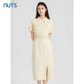 NUTS商场同款夏季杏色简约气质高腰纯棉短袖连衣裙428103408
