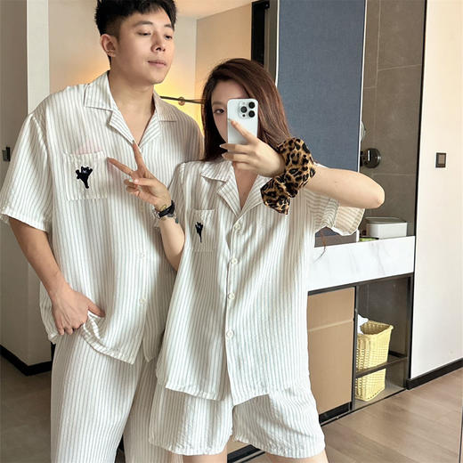 【GZ】无忧购软绵绵素颜条纹情侣睡衣家居服套装（截单后3-5天发货) 商品图0