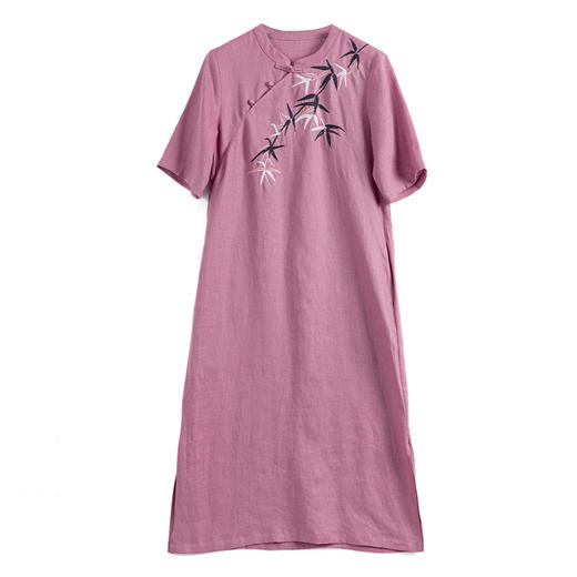 丁摩 亚麻国风立领盘扣改良式旗袍裙中袖连衣裙S511 商品图4