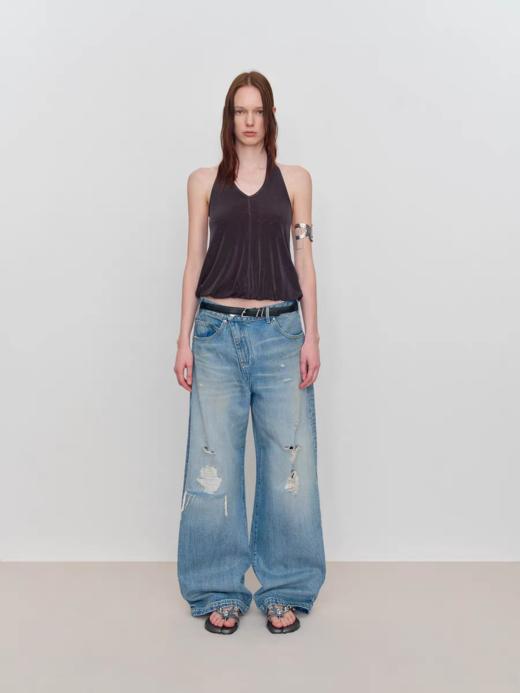 出逃赤岗西/25SSN100/复古浅蓝色破洞牛仔裤 商品图2