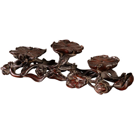 清	红木雕荷花纹三连器座 商品图5