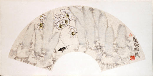 余国庆《水仙虫子图》国画原作30CM*60CM 手绘卡纸扇面花鸟作品 商品图4