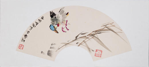 陈永康《雀竹图》国画原作30CM*60CM 手绘宣纸扇面花鸟作品 商品图5