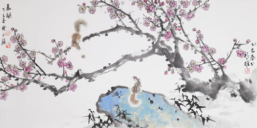 方楚雄陈永锵合作画《春闹》国画原作69CM*138CM手绘宣纸花鸟作品 商品图7