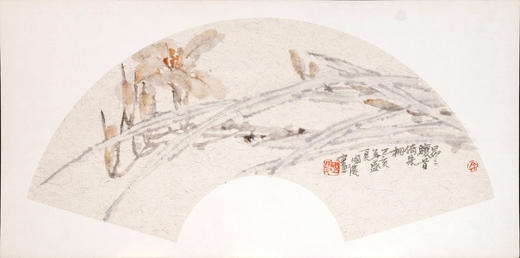 余国庆《昂昂骧首倚朱栏》国画原作30CM*60CM 手绘扇面花鸟作品 商品图4