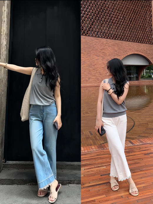 🔥没吹牛，以一己之力带动办公室买了8条❗️又软又凉快的【蕾丝九分阔腿牛仔裤】🍃弹力非常好👍，软到能劈叉 商品图0