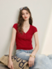 🥳显白车厘子红邂逅凉感天丝❗一眼心动的夏日战袍🔥【仟梓赫 莱赛尔V领小飞袖针织衫💯】100%莱赛尔带来超绝肤感❗丝滑透气不闷汗，🌟时刻保持清爽体感❗ 商品缩略图1