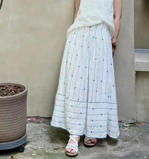 无补  实际库存  英国小众  mad孔雀刺绣半裙   印度长绒棉  纱法国机绣淡雅清新法式飘逸仙女半裙 商品图1