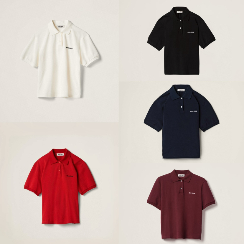 MIU-T 徽标刺绣珠地棉Polo衫