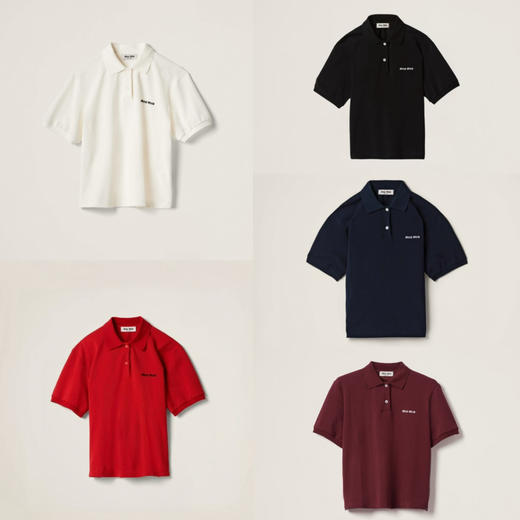 MIU-T 徽标刺绣珠地棉Polo衫 商品图0
