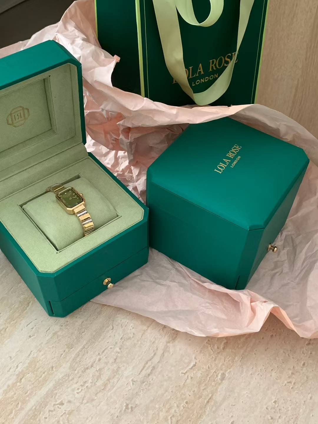 【汤唯同款】LolaRose罗拉玫瑰方糖小绿表女士手表女时尚生日礼物（送手链）
