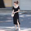 【专属特价】熙世界赫本风蕾丝花边领连衣裙女2025夏新款法式开叉显瘦小黑裙子 商品缩略图3