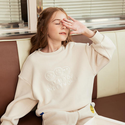 SMILEY WORLD童装简约印花薄绒卫衣保暖柔软耐磨套头上衣男女童S23435H139 商品图3