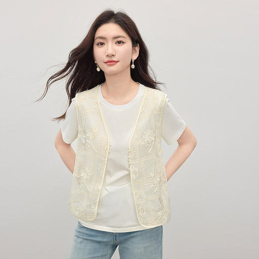 【专属特价】熙世界新中式珠片绣花无袖马甲女轻薄透纱感国风上衣2025夏日新款 商品图4