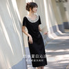 【专属特价】熙世界赫本风蕾丝花边领连衣裙女2025夏新款法式开叉显瘦小黑裙子 商品缩略图1