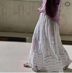 无补  实际库存  英国小众  mad孔雀刺绣半裙   印度长绒棉  纱法国机绣淡雅清新法式飘逸仙女半裙