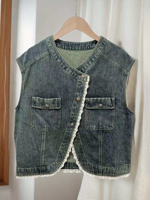 实物超好看【时装系列】ME TOWN'S （三季可穿）R332超好看蕾丝边牛仔马甲M1-2-喜出 商品图5