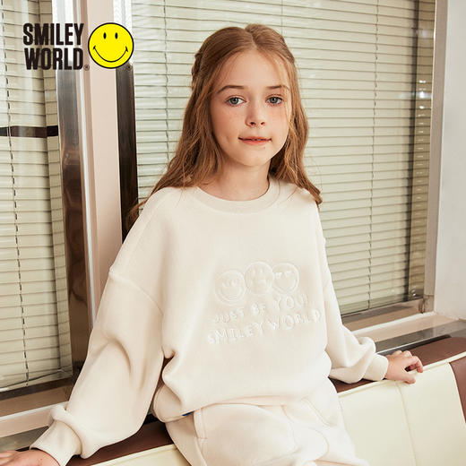 SMILEY WORLD童装简约印花薄绒卫衣保暖柔软耐磨套头上衣男女童S23435H139 商品图1