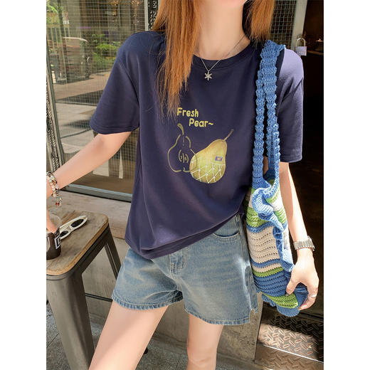 <曾小咸推荐>梨子印花短袖T恤夏宽松圆领上衣 商品图1