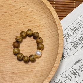 【沉香溯源】棋楠圆珠珍珠戒指  约6mm棋楠圆珠、约6mm珍珠、S925银镀金配件  	BCCSDIY182（特殊商品请在收货之后48小时内申请退换货，过期不予处理！！！）