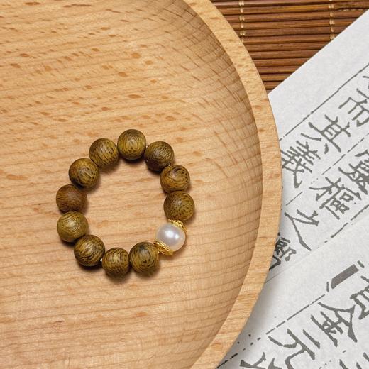 【沉香溯源】棋楠圆珠珍珠戒指  约6mm棋楠圆珠、约6mm珍珠、S925银镀金配件  	BCCSDIY182（特殊商品请在收货之后48小时内申请退换货，过期不予处理！！！） 商品图0