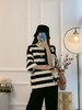715-3  慵懒不懒散 松弛高级 25早秋 ed拼接条纹 宽松圆领中袖上衣 商品缩略图0