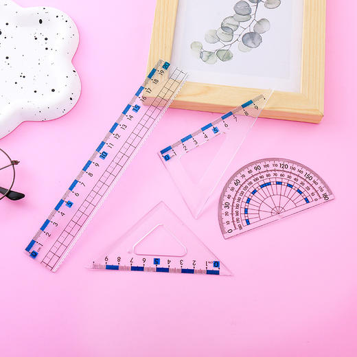 学生防近视护眼大数字套尺黑科技简约20cm直尺量角器三角板四件套 商品图0