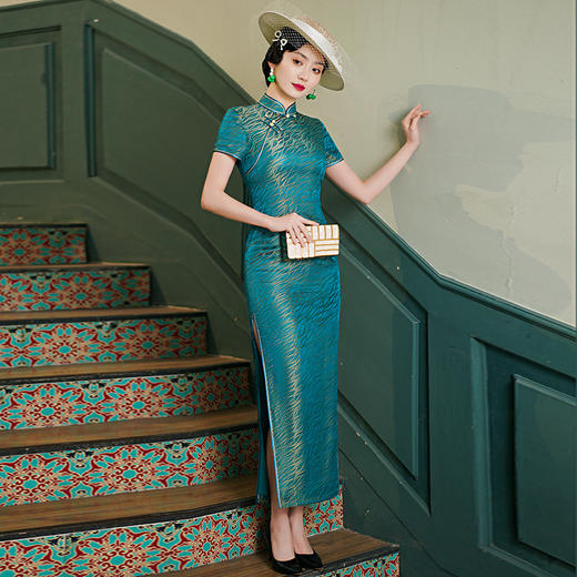 素色提花真丝旗袍WXG-C-33 商品图1