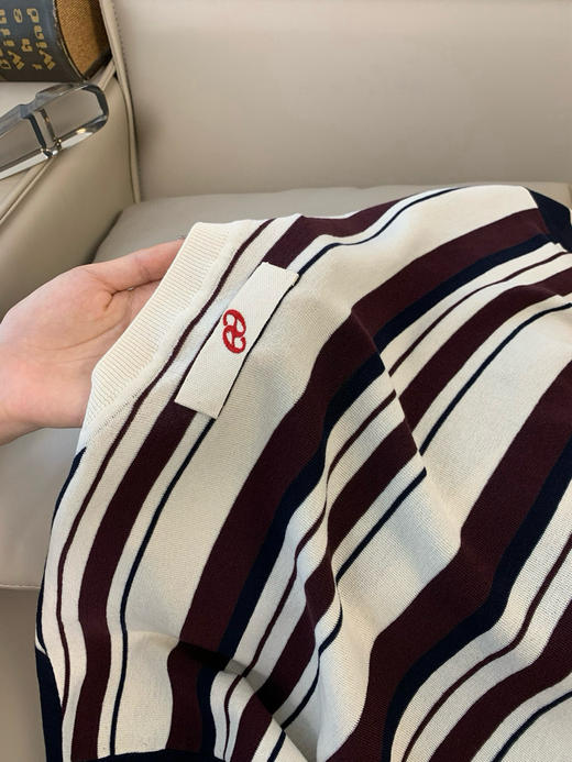 715-3  慵懒不懒散 松弛高级 25早秋 ed拼接条纹 宽松圆领中袖上衣 商品图13