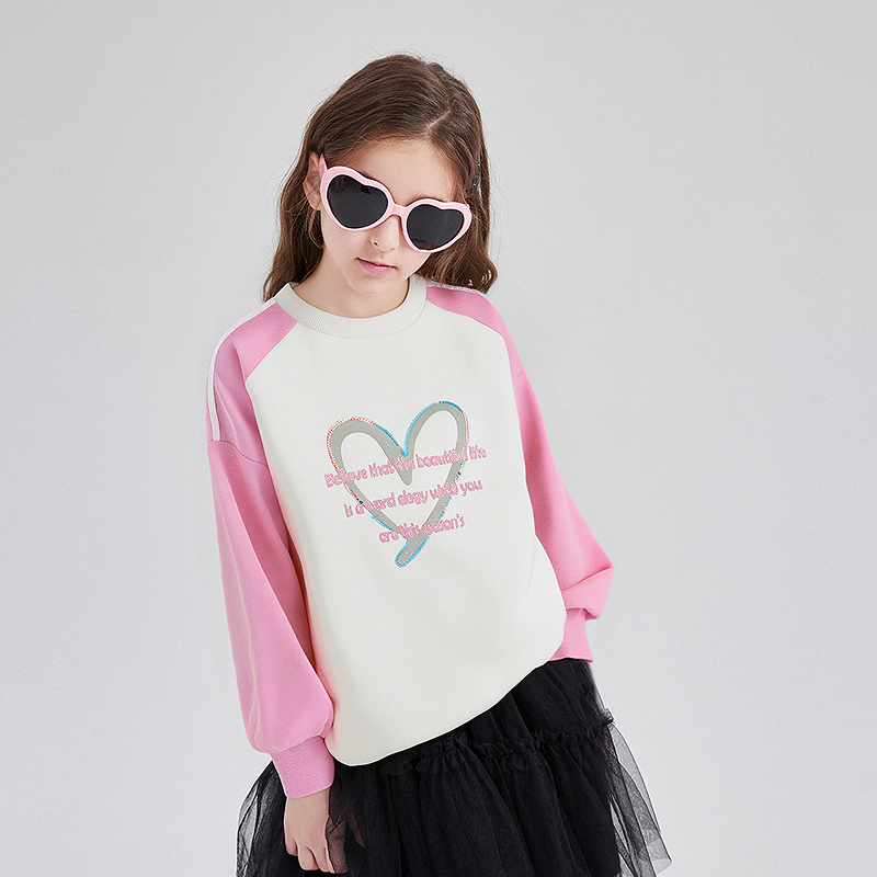 笛莎Deesha 童装女童卫衣2025秋新款女童撞色爱心印花卫衣