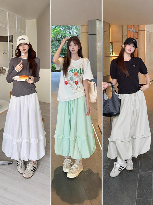 【YW】无忧购防晒花苞裙女夏慵懒风宽松蓬蓬休闲裙高腰遮肉半身裙长裙LB52018（截单后3-5天发货） 商品图0