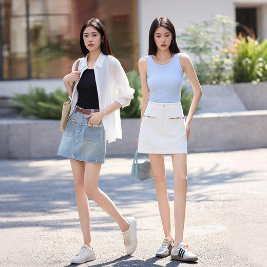 【专属特价】熙世界四分牛仔短裙女夏季2025新款显瘦a字裙子小个子高腰半身裙 商品图2