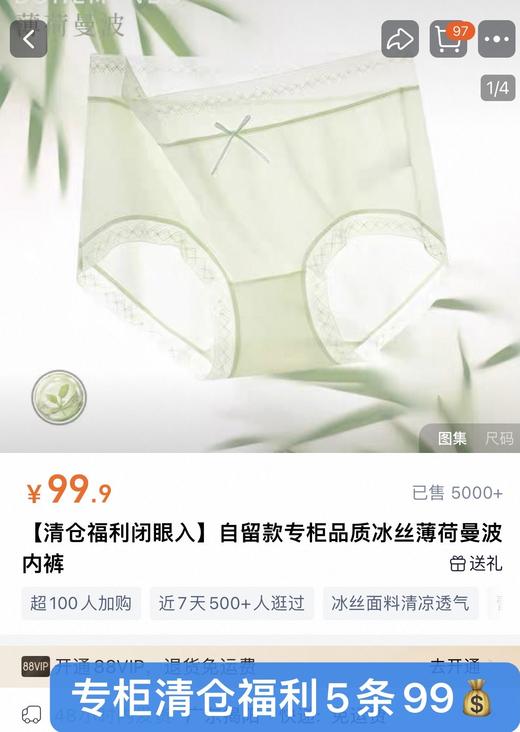 正品JNSR品牌亏本现货清凉一夏女士内裤 商品图2