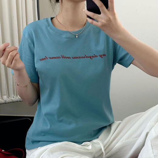 澄鱼生活瓦尔登湖蓝字母印花T恤  显白显瘦  优雅气质  夏日常备款  百搭时髦 商品图3