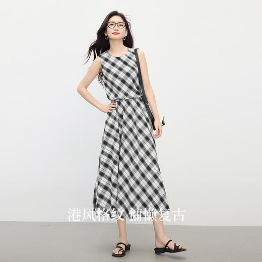 【专属特价】熙世界法式复古港风黑白格纹无袖上衣A字半身裙两件套装夏季女装 商品图2