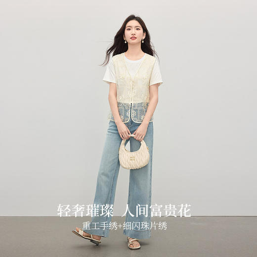 【专属特价】熙世界新中式珠片绣花无袖马甲女轻薄透纱感国风上衣2025夏日新款 商品图2