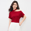 【07/16新品】熙世界100%天丝斜肩挂脖短袖t恤女小众设计短袖红色体恤别致上衣 商品缩略图4