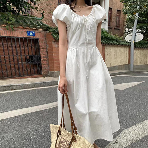 裁缝学苑AS529收腰泡泡袖U领连衣裙女夏季新款系带抽褶裙子打版 商品图3