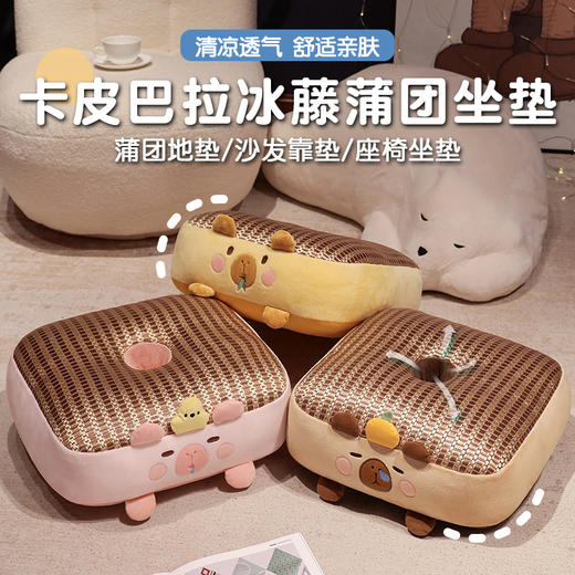 自然醒卡皮巴拉冰藤蒲团坐垫夏季学生教室板凳屁垫藤席垫汽车椅垫QYL 商品图0