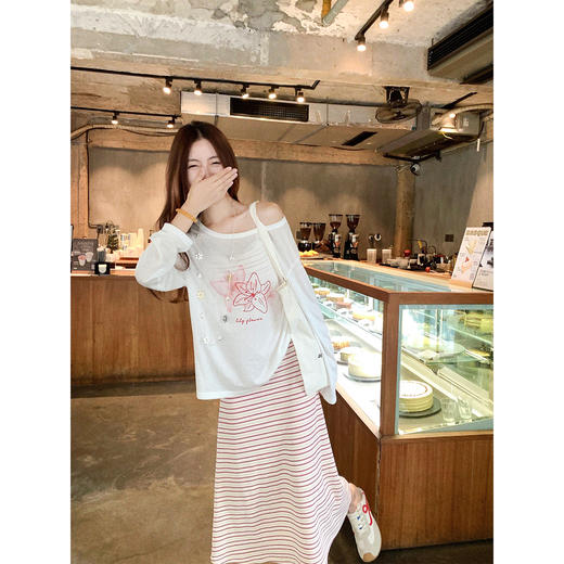 <曾小咸推荐>甜美条纹简约修身吊带连衣裙 商品图4