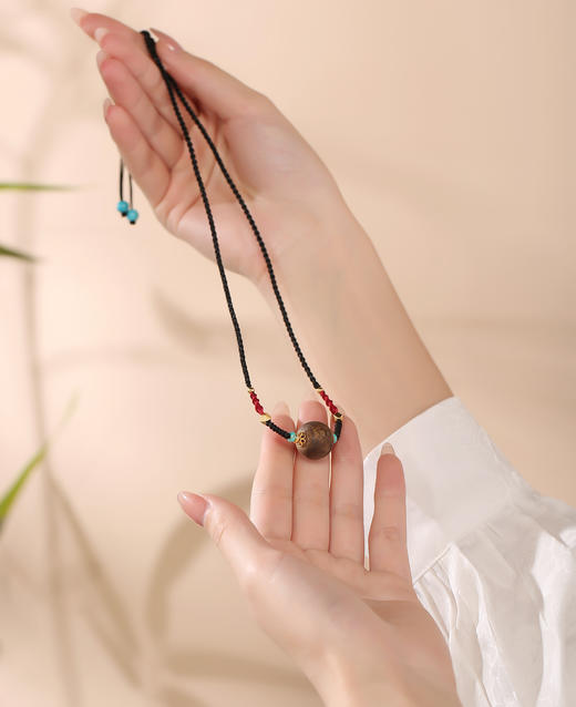 【沉香溯源】棋楠绿松石圆珠项链 约16mm棋楠圆珠、约4mm绿松石扁珠、约6mm松石圆珠、S925银镀金配件  BCCSDIY67 商品图2