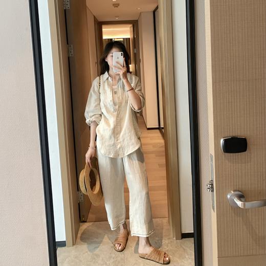 高奢经典！镶珠老钱风亚麻衬衫套装 100%进口亚麻雨露麻! 商品图0