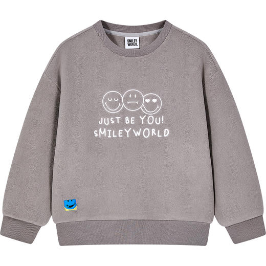 SMILEY WORLD童装简约印花薄绒卫衣保暖柔软耐磨套头上衣男女童S23435H139 商品图5